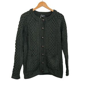 The Irish Store Women Wool Chunky Knit Cardigan Sweater Sz Small Green Fisherman